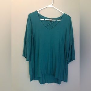 Torrid Size 00 Turquoise Green 3/4 Sleeve Shirt Size 10 Medium Large !